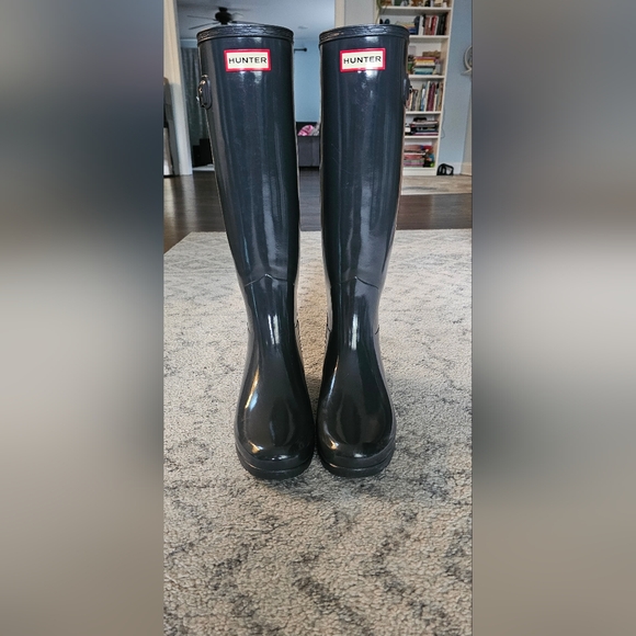 Hunter tall rain boots, grey, sz US 8, EU 39 - Picture 1 of 6
